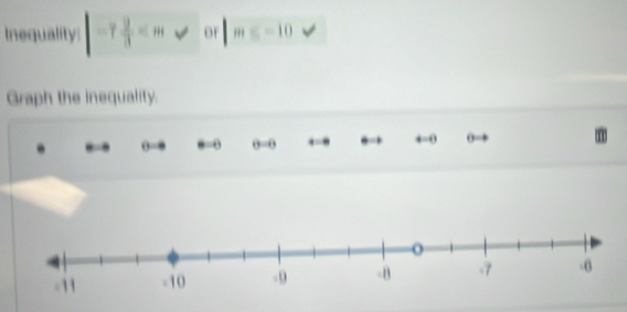 Inequality |-7 2/3  or m≤ -10
Graph the inequality.. 0:4 θ =θ 0=0 4:0 · 4=0