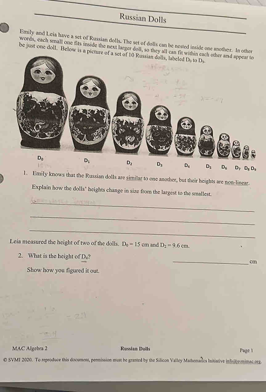 Solved: Russian Dolls Emily and Leia have a set of Russian dolls. The ...