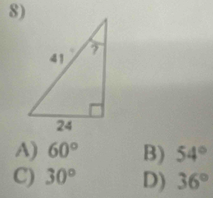 A) 60°
B) 54°
C) 30°
D) 36°