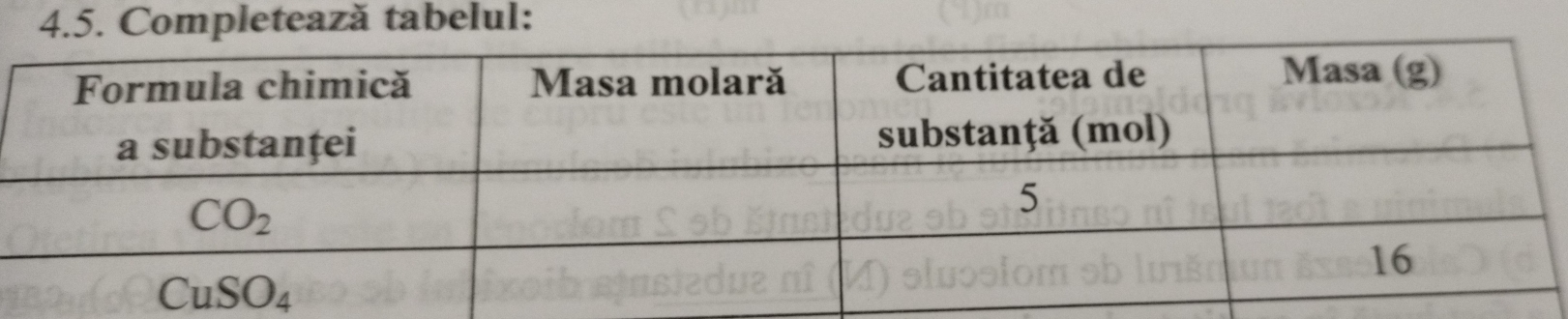 Completează tabelul: