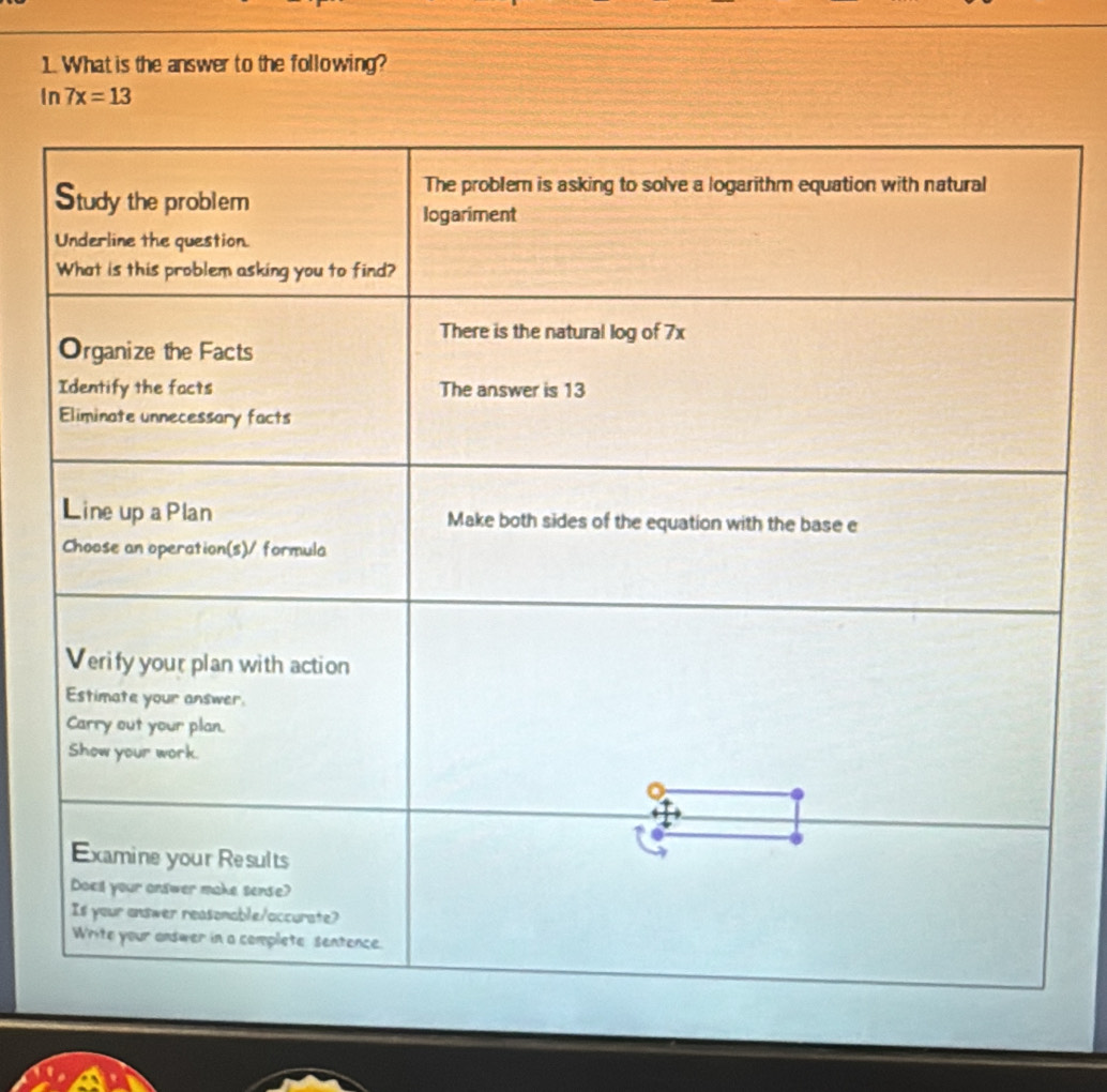 What is the answer to the following? 
In 7x=13