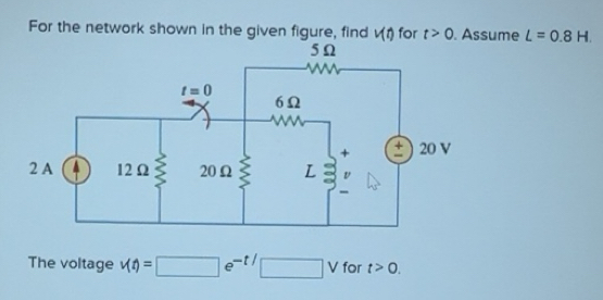Solved: For the network shown in the given figure, find v(t) for t>0 ...