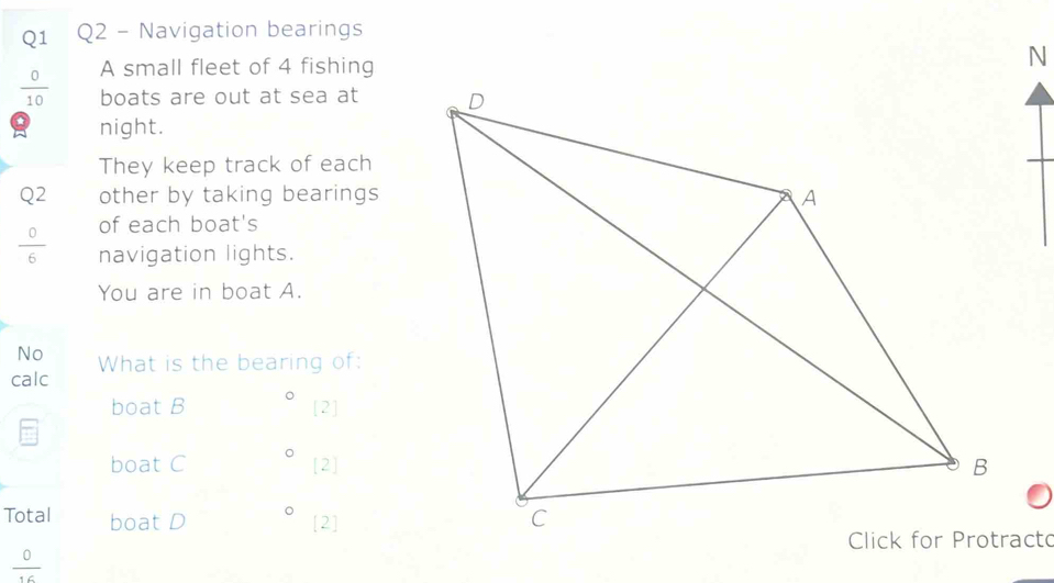 Solved: Navigation bearings A small fleet of 4 fishing N 0/10 boats are ...