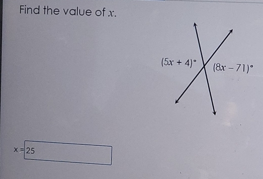 Find the value of x.
x=25