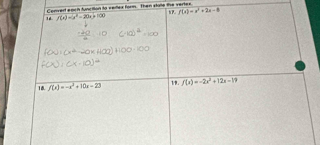 rtex form. Then state the vertex.