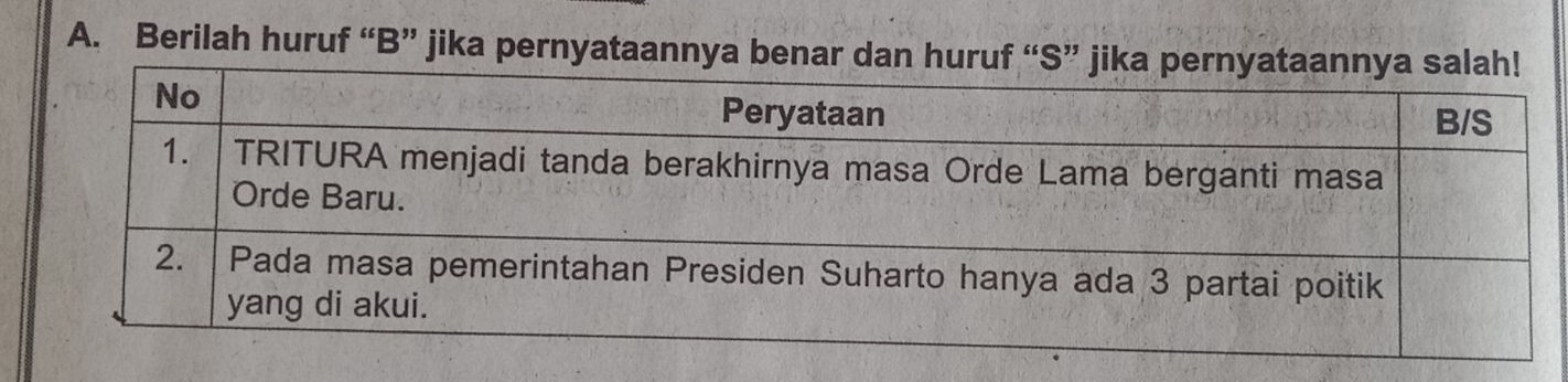 Berilah huruf “ B ” jika pernyataannya ben