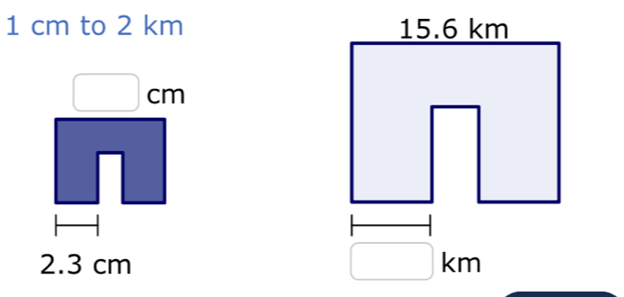 1 cm to 2 km
cm
2.3 cm
|1
km