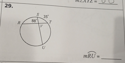 m∠ XYZ=
29.
_ mwidehat RU=