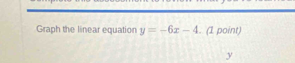 Graph the linear equation y=-6x-4. (1 point)
y