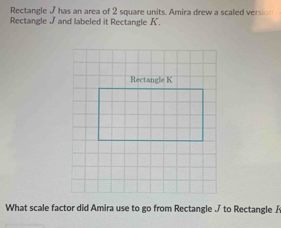 Solved: Rectangle J has an area of 2 square units. Amira drew a scaled ...