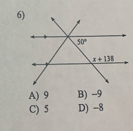 A) 9 B) -9
C) 5 D) -8