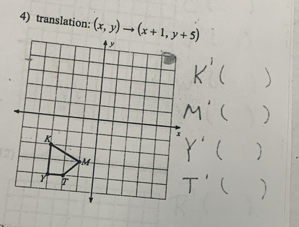 translation: (x,y)to (x+1,y+5)