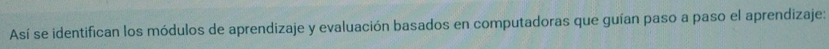 Así se identifican los módulos de aprendizaje y evaluación basados en computadoras que guían paso a paso el aprendizaje: