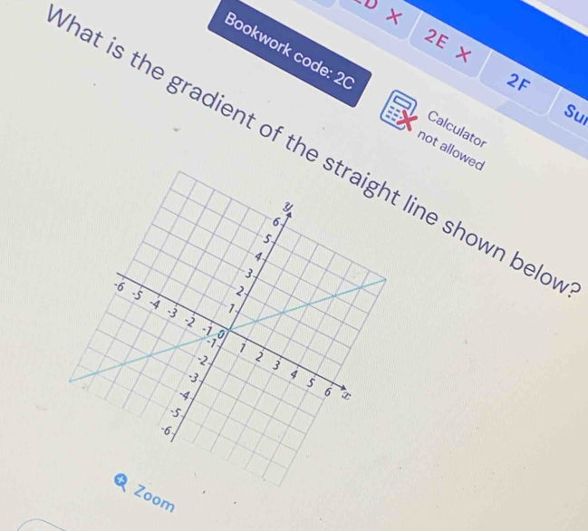 + 
2E × 
2F 
Bookwork code: 20 Calculator 
Su 
hat is the gradient of the line shown belo 
not allowed
m