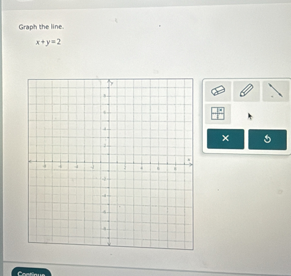 Graph the line.
x+y=2
× 
Contique