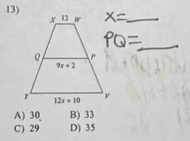 A) 30 B) 33
C) 29 D) 35