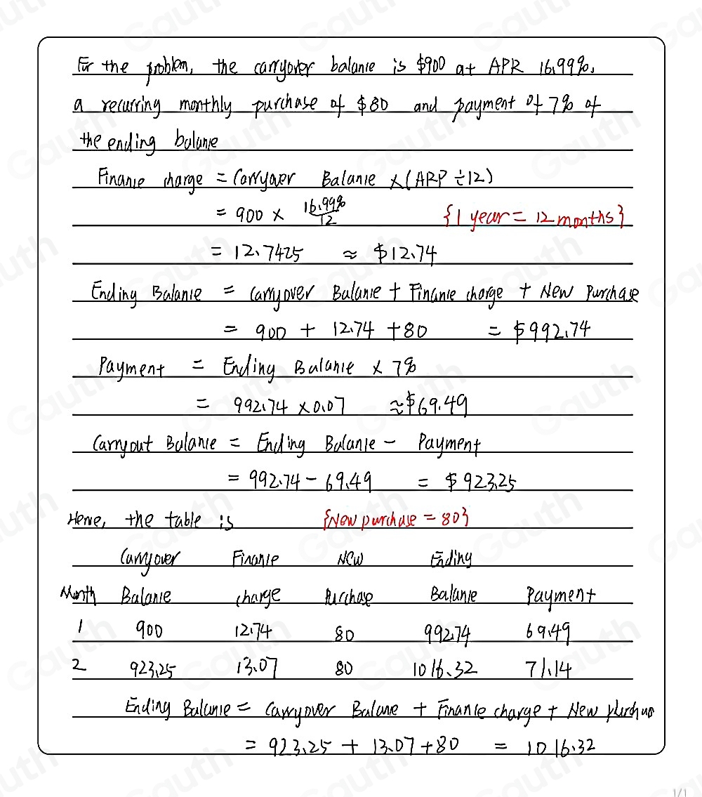 Solved: You have a carryover balance of $900 on a credit card that has ...