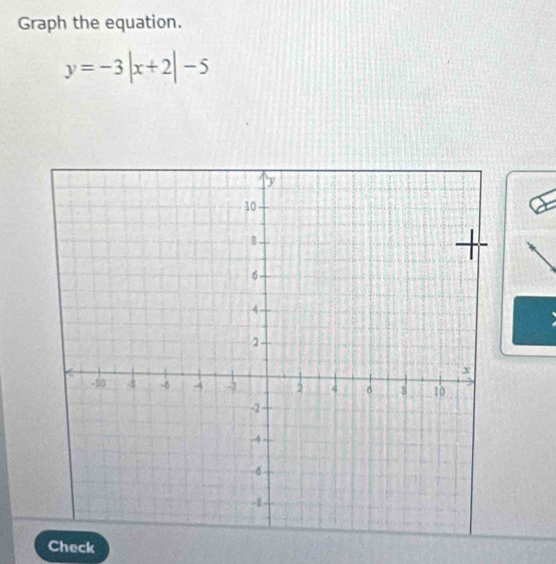 Graph the equation.
y=-3|x+2|-5
Check