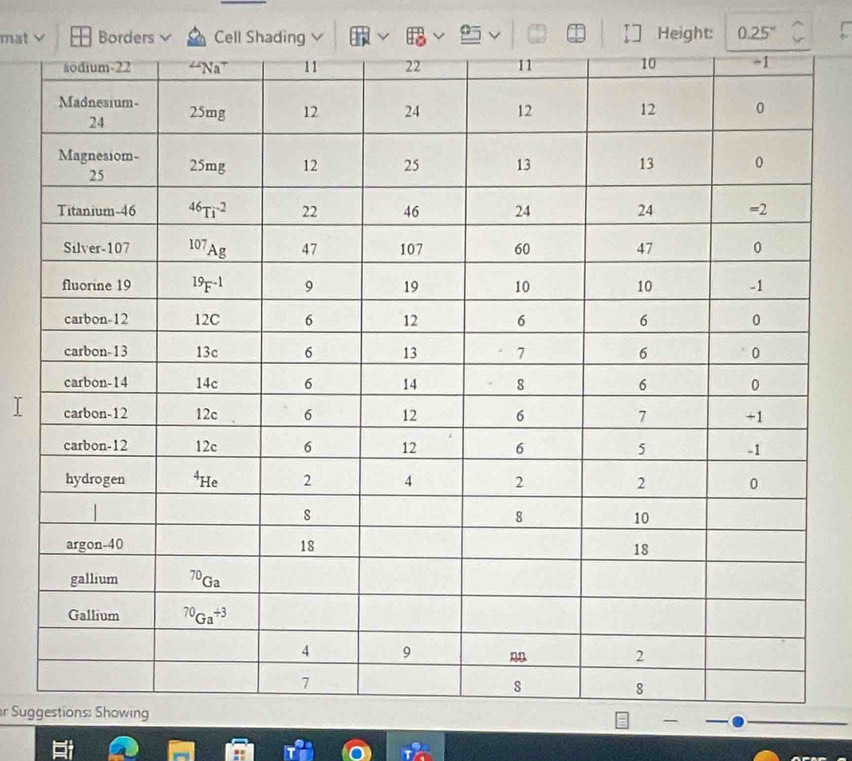 mat Borders √ Cell Shading v Height: 0.25°
r Sug