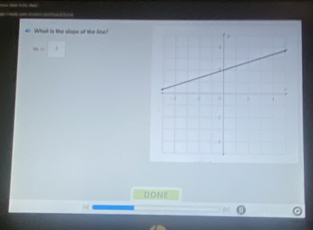 y e 
4 What is the clope of the line?
m=
DONE