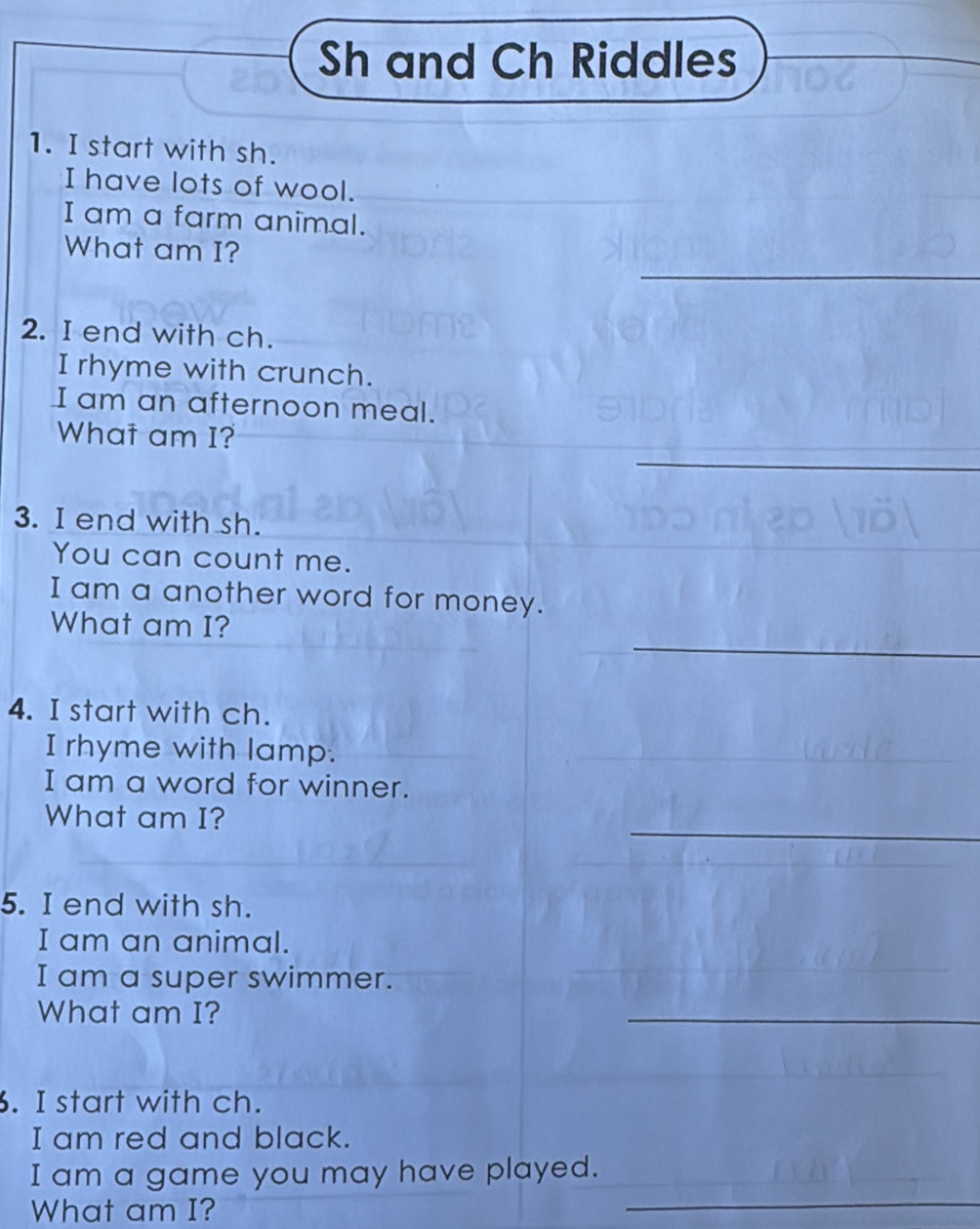 Solved: Sh and Ch Riddles 1. I start with sh. I have lots of wool. I am ...