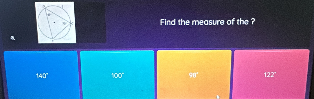 Find the measure of the ?
140°
100°
98°
122°