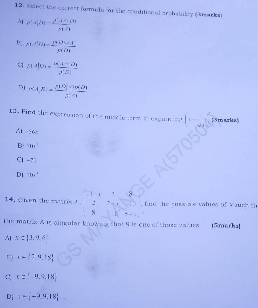 Solved: Select the correct formula for the conditional probability ...