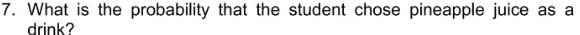 What is the probability that the student chose pineapple juice as a 
drink?