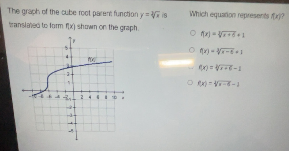 Gelöst:The graph of the cube root parent function y=sqrt[3](x) is Which ...