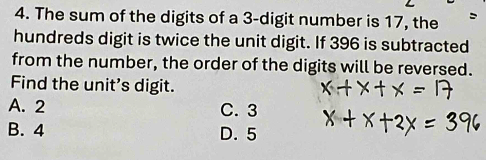Solved: The sum of the digits of a 3 -digit number is 17, the hundreds ...