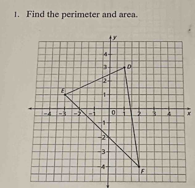 Find the perimeter and area.
x