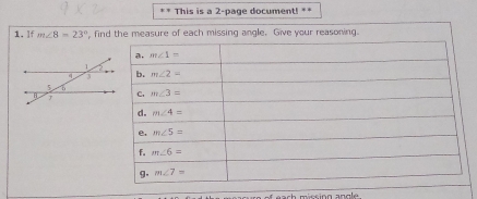 This is a 2-page document! **
1. ]f m∠ 8=23° , find