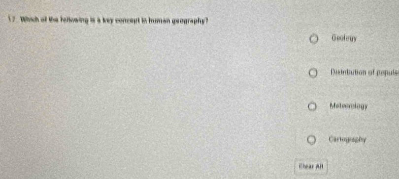 Solved: Which of the rellowing is a key concept in human geography ...