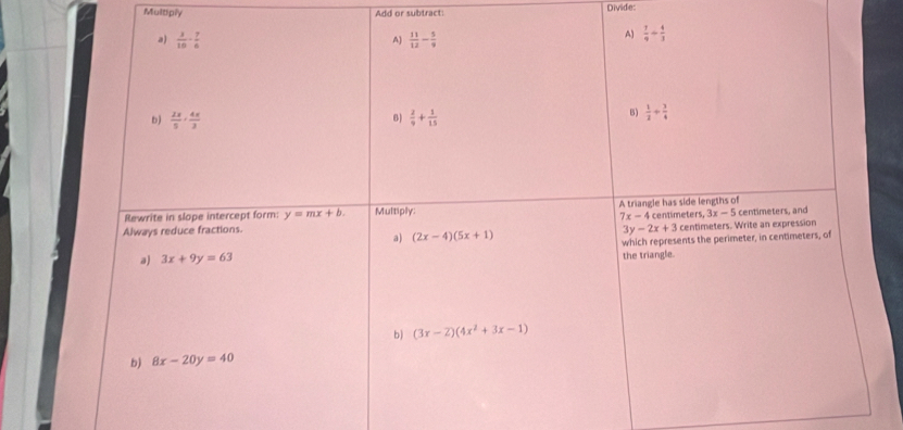 Multiply Add or subtract: Divide: