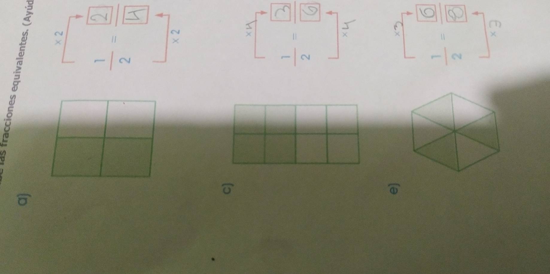 racciones equivalentes. (Ayúc 
a)
* 2
* 2
C) 
× 
e)
÷
x3