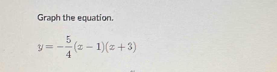 Graph the equation.
y=- 5/4 (x-1)(x+3)