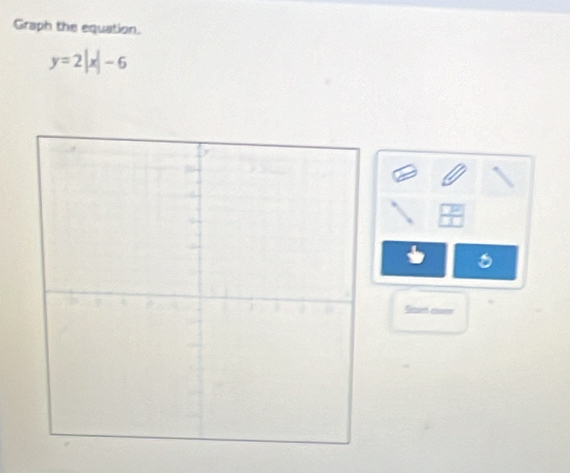 Graph the equation.
y=2|x|-6
8 
Sa c