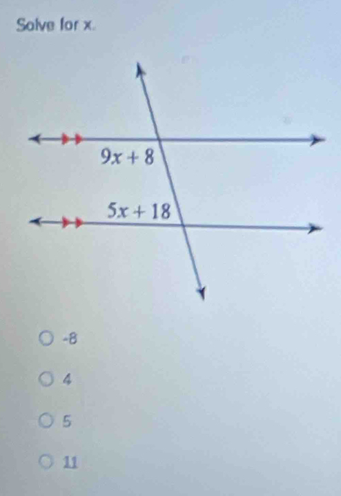 Solve for x.
-8
4
5
11