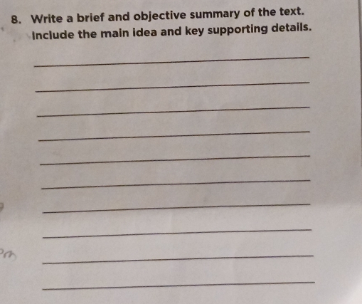 Write a brief and objective summary of the text. 
Include the main idea and key supporting details. 
_ 
_ 
_ 
_ 
_ 
_ 
_ 
_ 
_ 
_