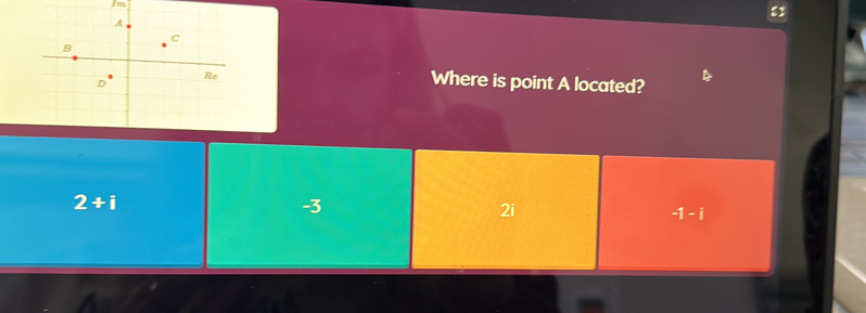 im
Where is point A located?
2+i
-3
2i
-1-i