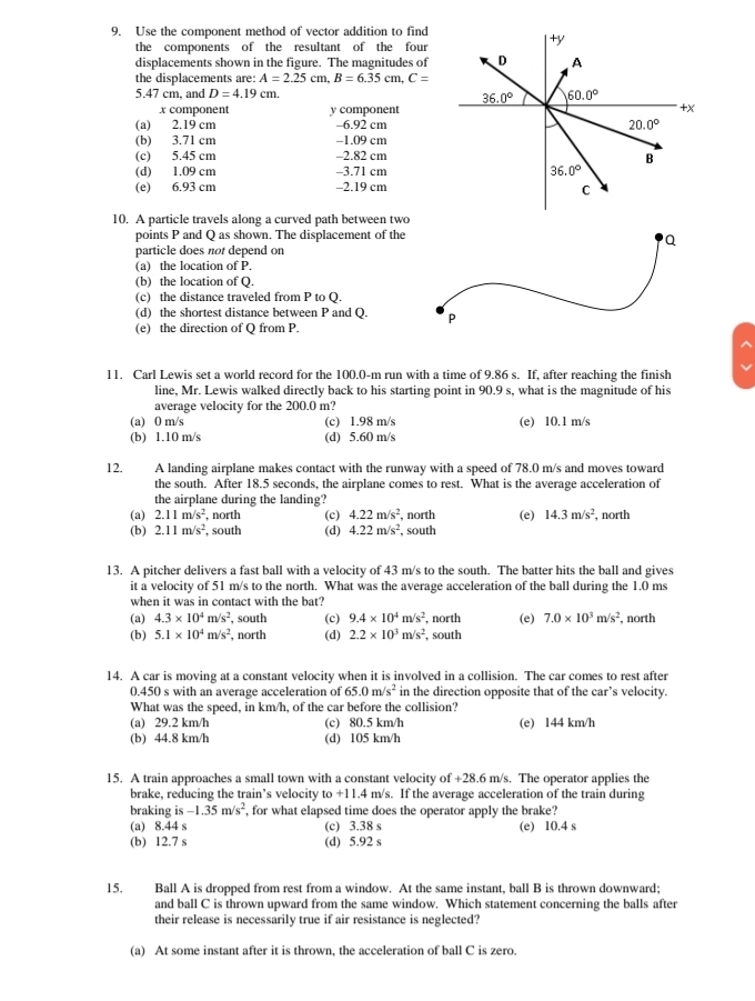 Solved: Use the component method of vector addition to find the ...