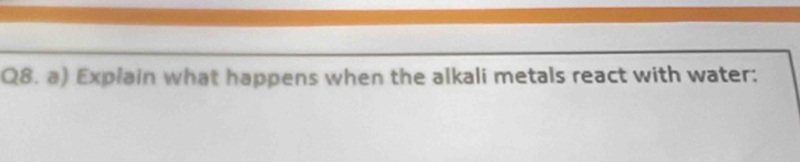 Explain what happens when the alkali metals react with water: