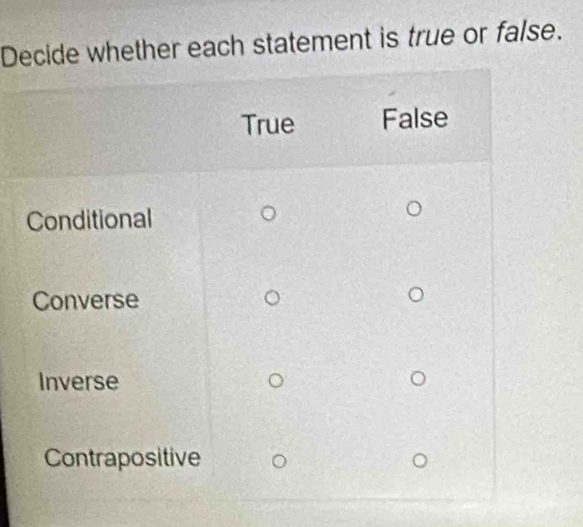 De whether each statement is true or false.