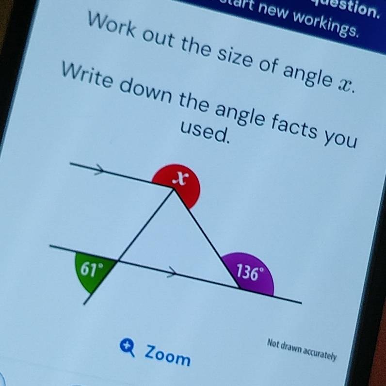 Solved: question. lart new workings. Work out the size of angle x Write ...