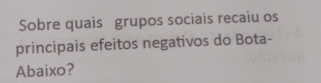 Sobre quais grupos sociais recaiu os 
principais efeitos negativos do Bota- 
Abaixo?