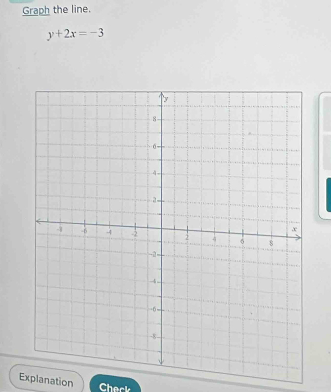 Graph the line.
y+2x=-3
Explanation Check