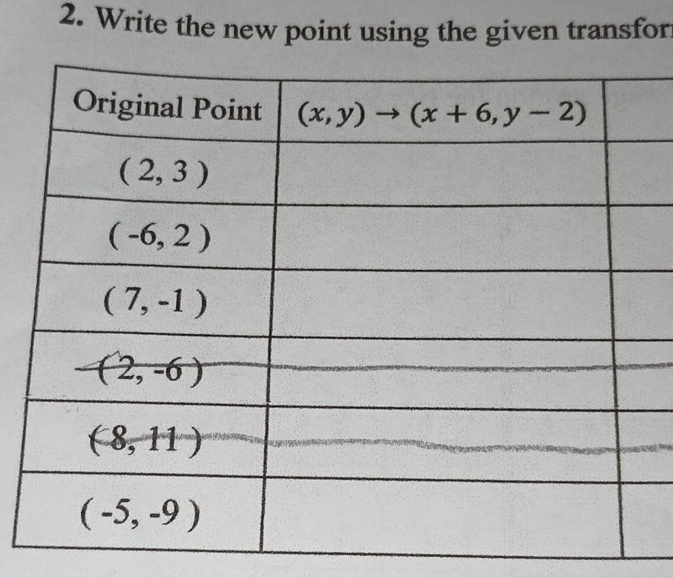 Write the new point using the given transfor