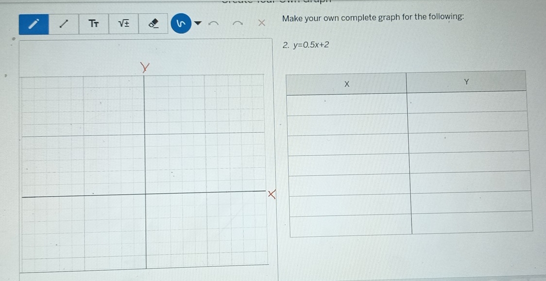 Tr sqrt(± ) In Make your own complete graph for the following: 
2. y=0.5x+2