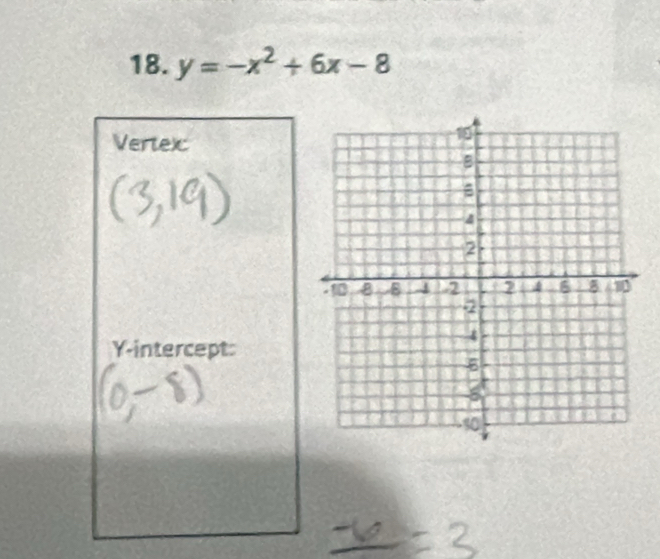 y=-x^2+6x-8
Vertex 
Y-intercept: