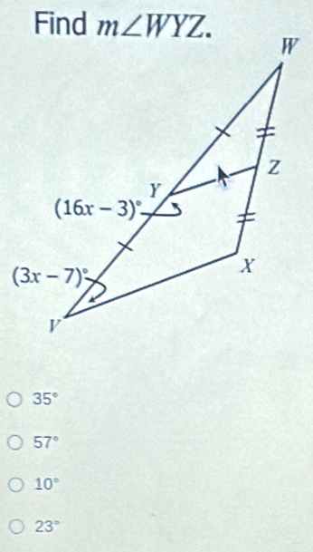 Find
35°
57°
10°
23°